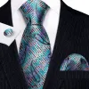 Barry Wang Shining Blue Purple Paisley Tie Handkerchief Cufflinks Set sold by Barrywang