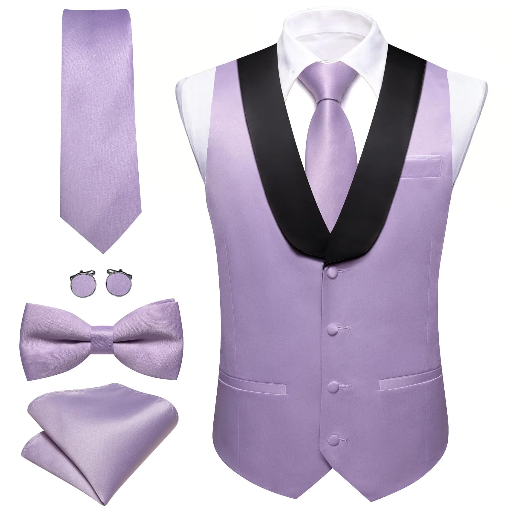 Barry Wang Lavender Purple Black Shawl lapel Waistcoat Vest Tie Set sold by Barrywang product image thumbnail 5