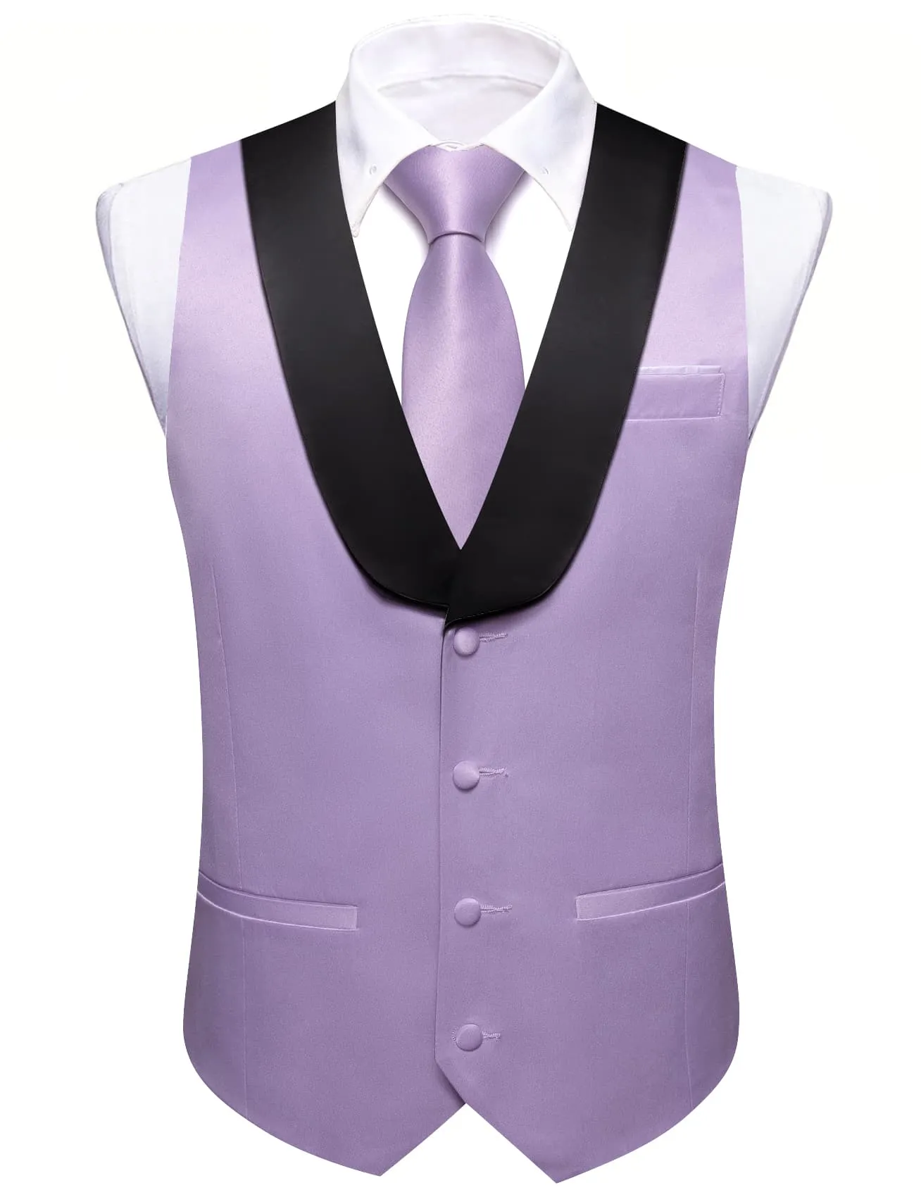 Barry Wang Lavender Purple Black Shawl lapel Waistcoat Vest Tie Set sold by Barrywang product image thumbnail 2