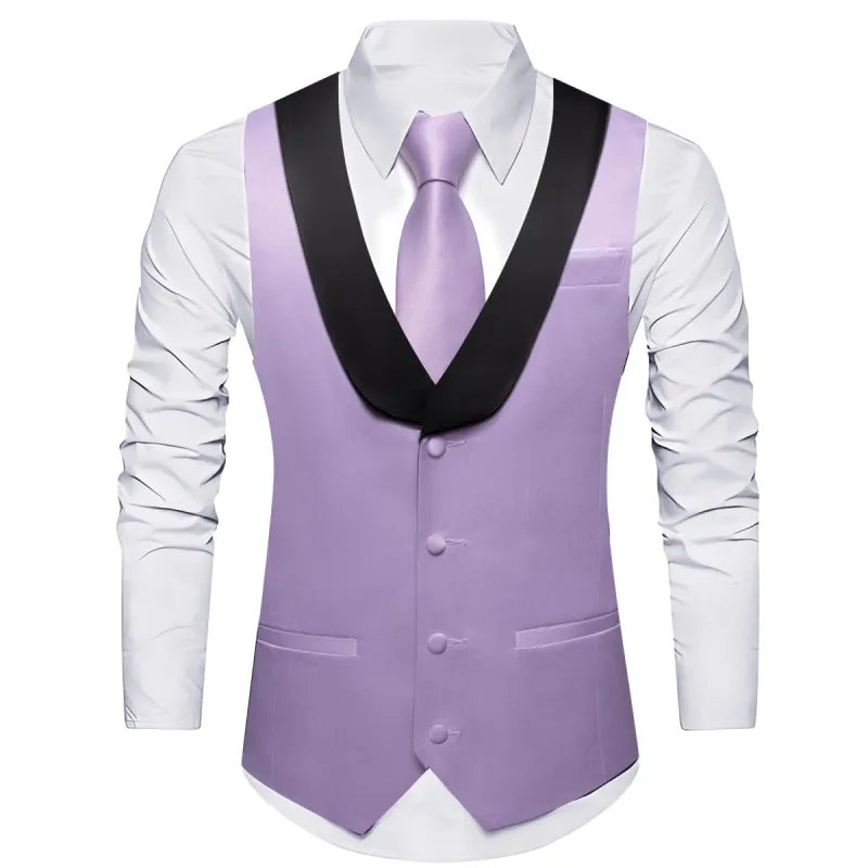 Barry Wang Lavender Purple Black Shawl lapel Waistcoat Vest Tie Set sold by Barrywang