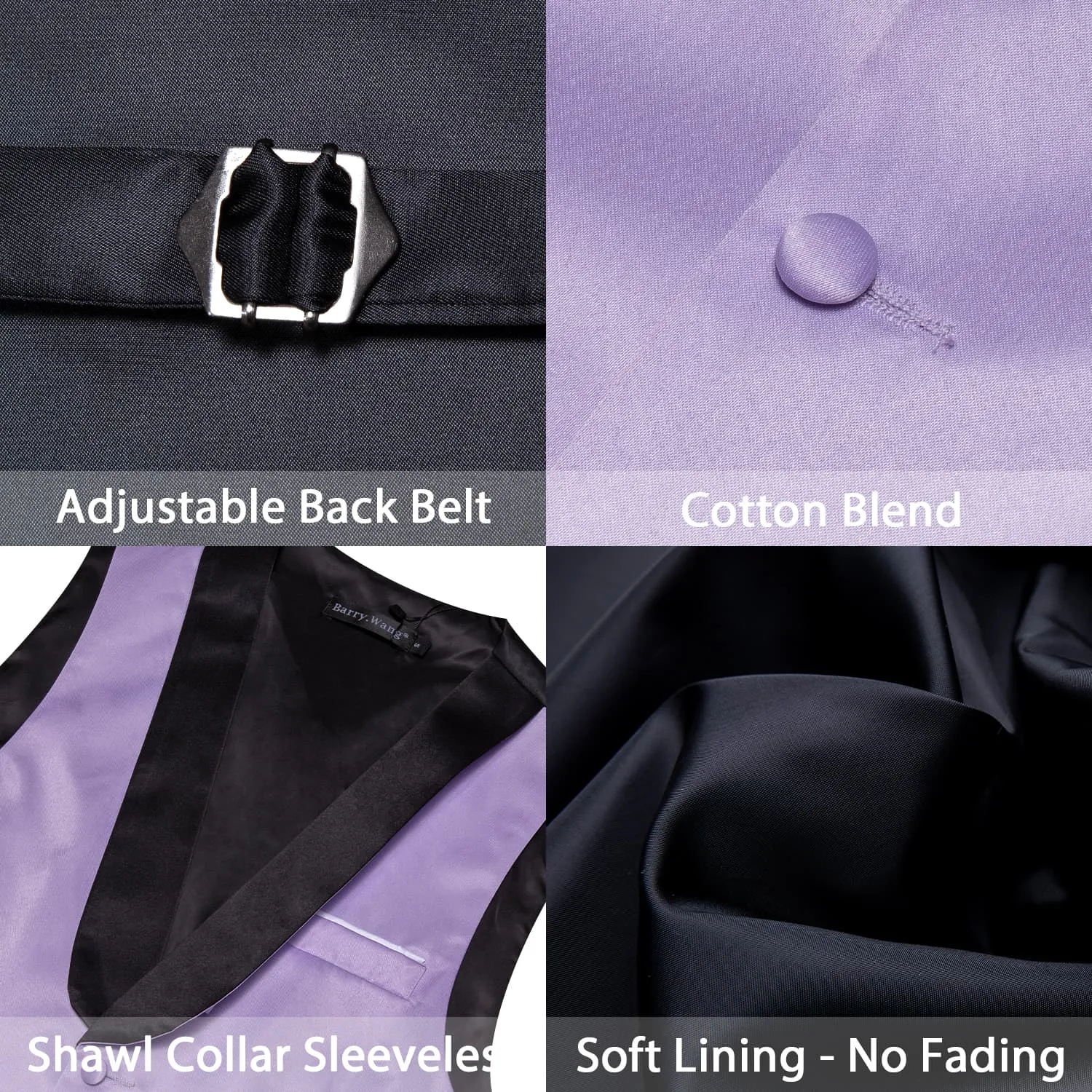 Barry Wang Lavender Purple Black Shawl lapel Waistcoat Vest Tie Set sold by Barrywang product image thumbnail 4