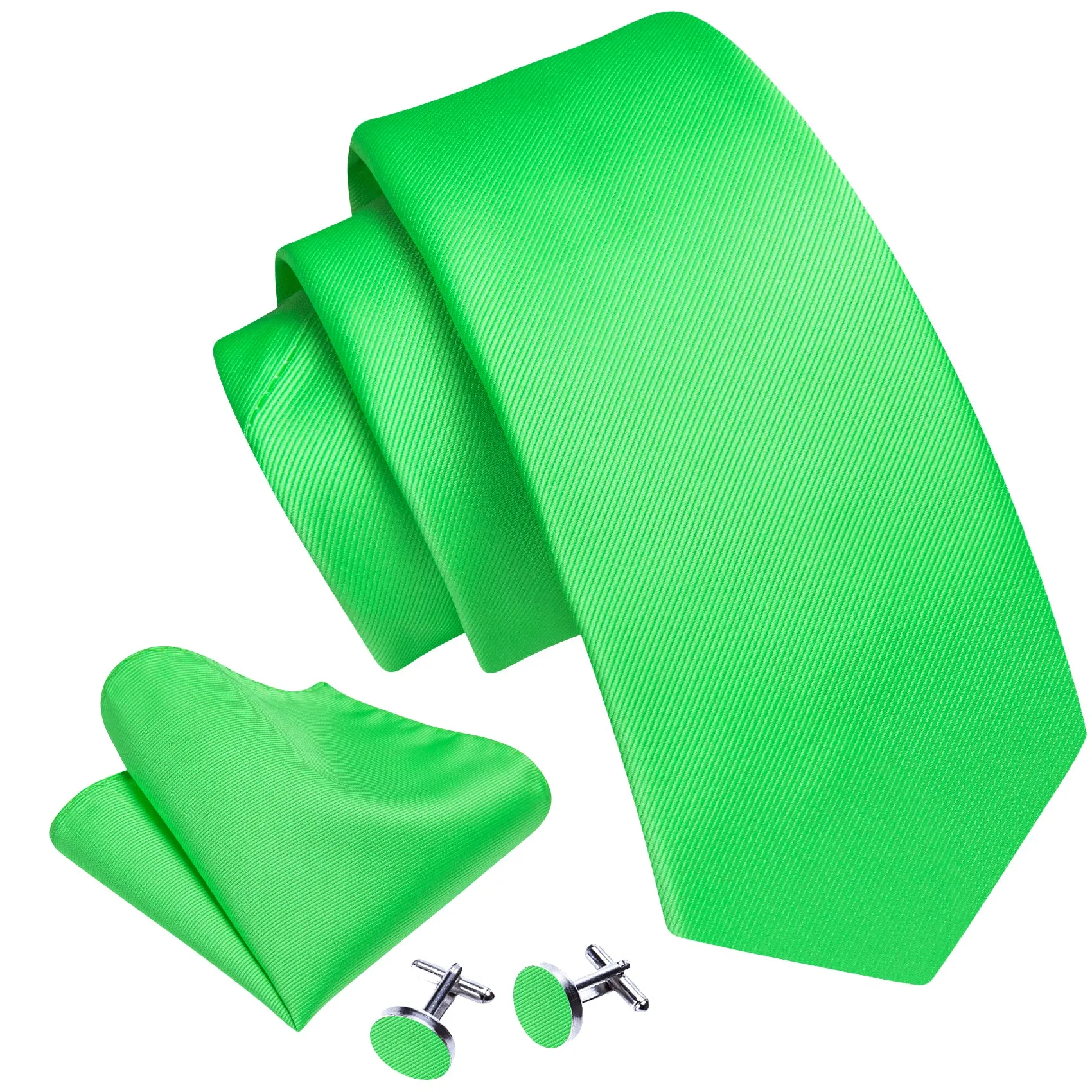 Barry Wang Bright Lime Green Solid Silk Tie Handkerchief Cufflinks Set sold by Barrywang product image thumbnail 2