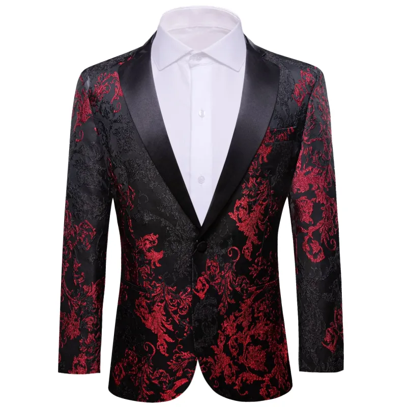 Men's Dress Party Black Red Paisley Suit Jacket Slim One Button Stylish Blazer sold by Barrywang