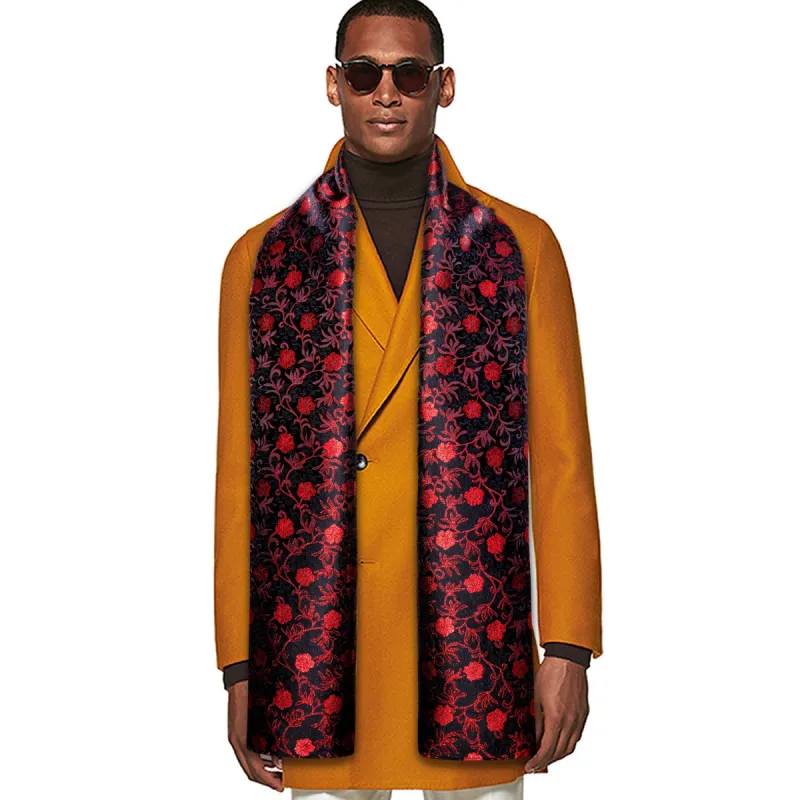 Barry Wang Silk scarf Luxury Black Red Flower Scarf sold by Barrywang