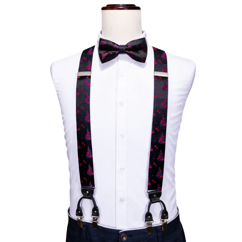 Christmas Black Red Xmas Tree Y Back Adjustable Bow Tie Suspenders Set sold by Barrywang