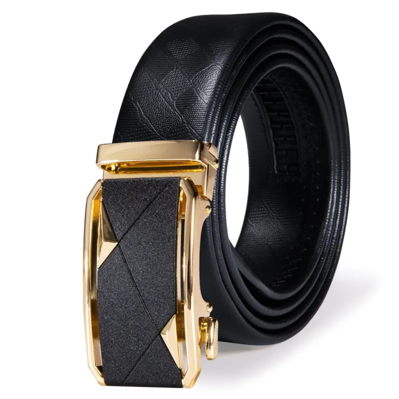 Barry. Wang Novelty Golden Black Rectangle Metal Buckle Genuine Leather Belt 43 inch to 63 inch Belt sold by Barrywang
