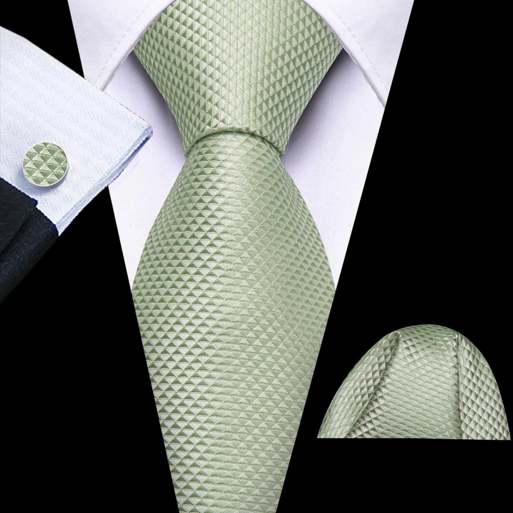 Barry. Wang Mint Green Necktie Jacquard Geometric Silk Mens Wedding Tie sold by Barrywang