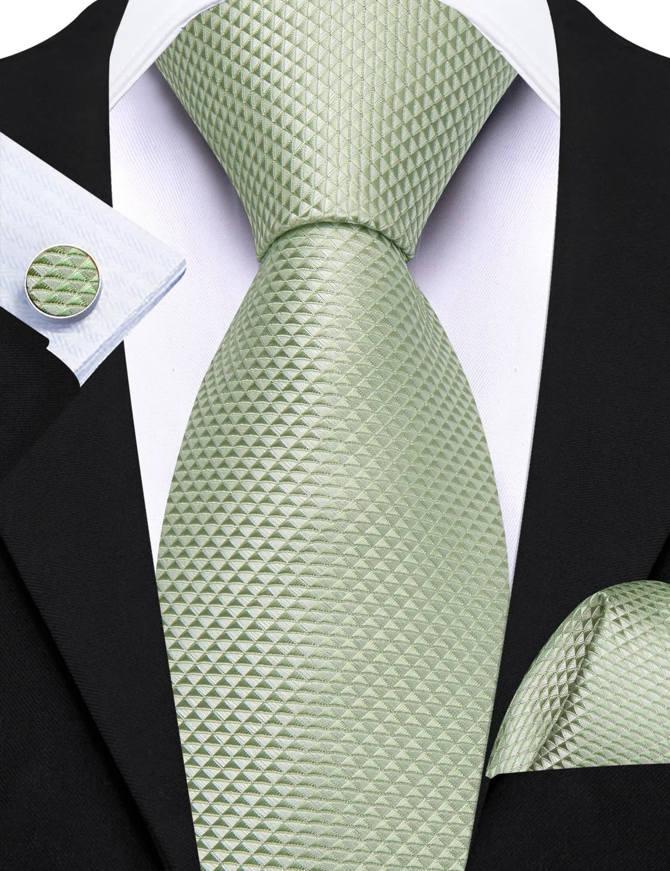 Barry. Wang Mint Green Necktie Jacquard Geometric Silk Mens Wedding Tie sold by Barrywang product image thumbnail 5