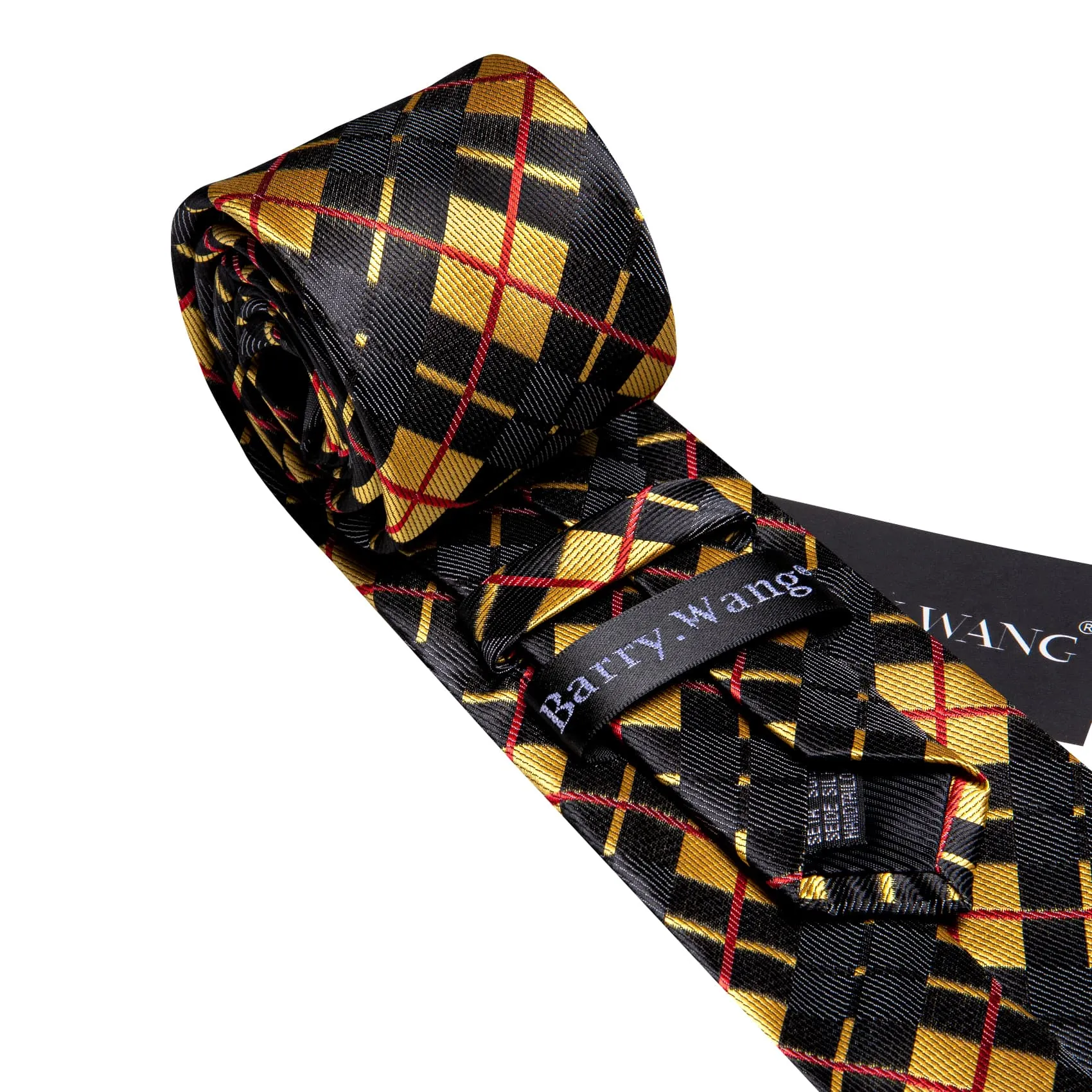 Barry. Wang Black Yellow Checkered Tie Red Lines Jacquard Men's Tie Set sold by Barrywang product image thumbnail 5