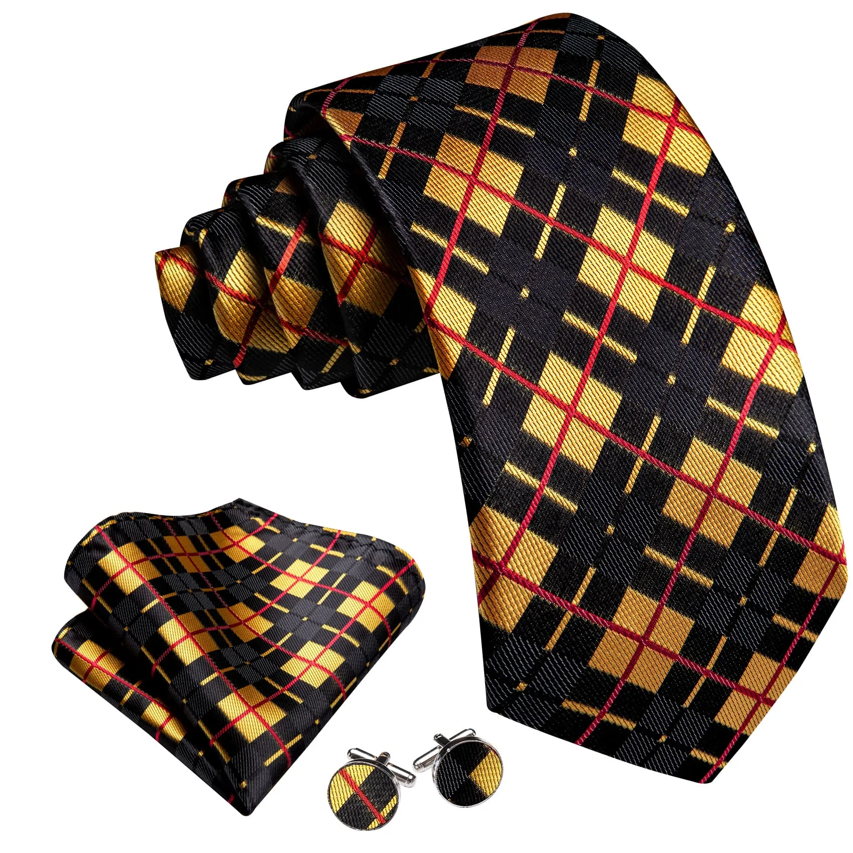 Barry. Wang Black Yellow Checkered Tie Red Lines Jacquard Men's Tie Set sold by Barrywang product image thumbnail 3
