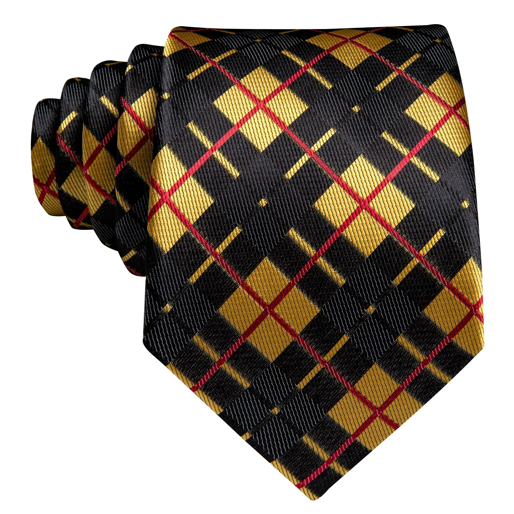 Barry. Wang Black Yellow Checkered Tie Red Lines Jacquard Men's Tie Set sold by Barrywang product image thumbnail 4