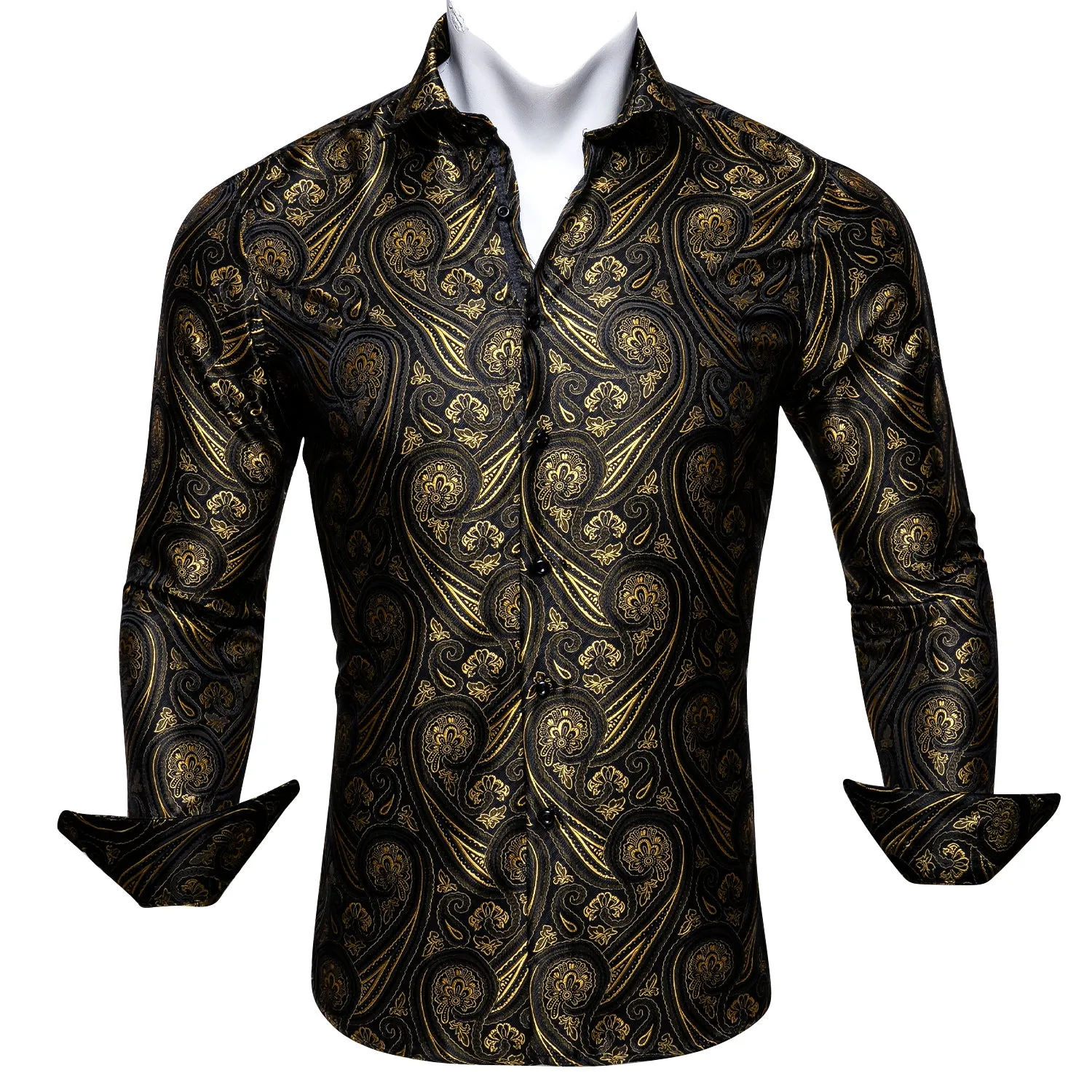Barry Wang Shining Black Golden Paisley Tribal Long Sleeve Men's Shirt sold by Barrywang product image thumbnail 4