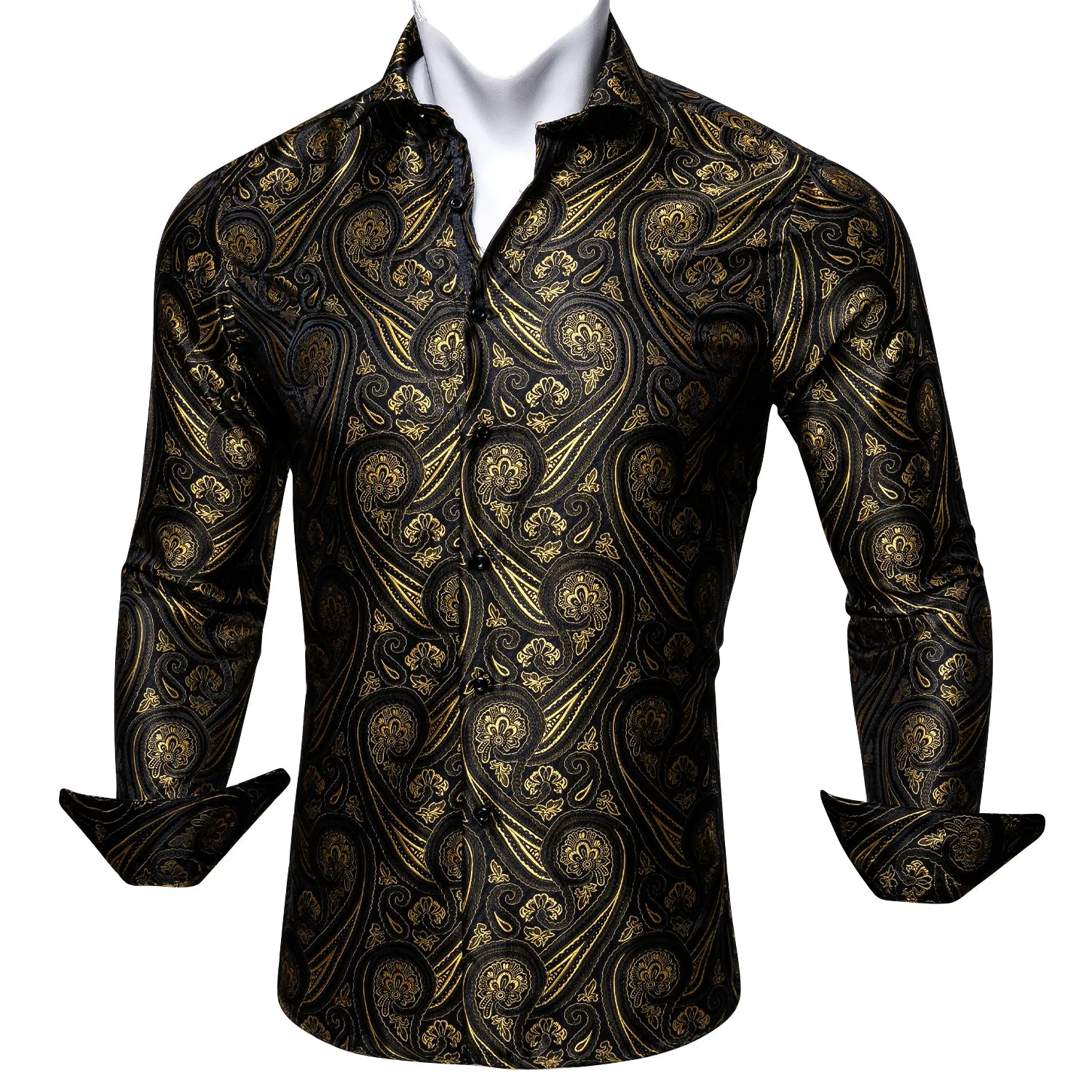 Barry Wang Shining Black Golden Paisley Tribal Long Sleeve Men's Shirt sold by Barrywang product image thumbnail 5