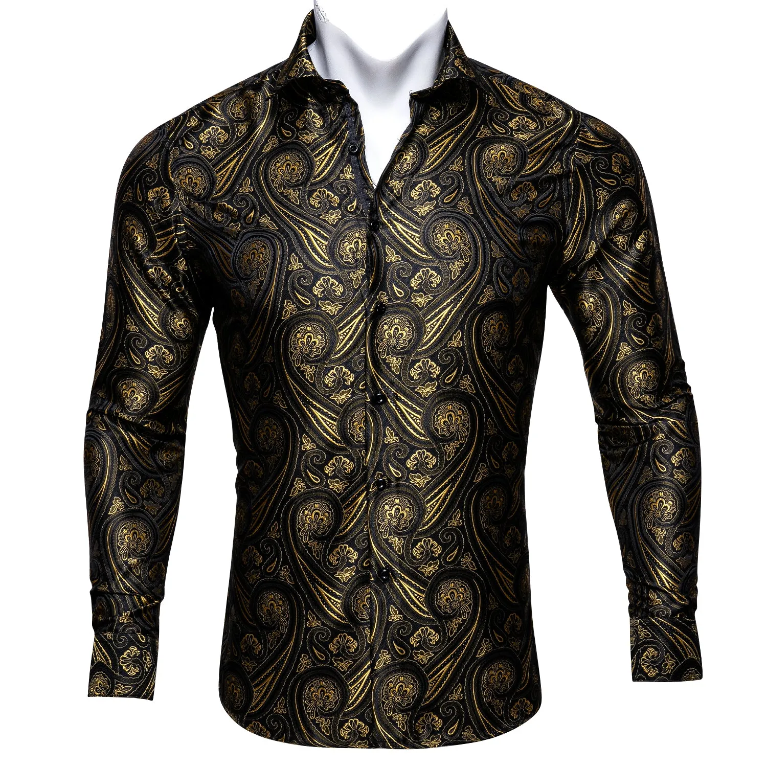 Barry Wang Shining Black Golden Paisley Tribal Long Sleeve Men's Shirt sold by Barrywang product image thumbnail 3