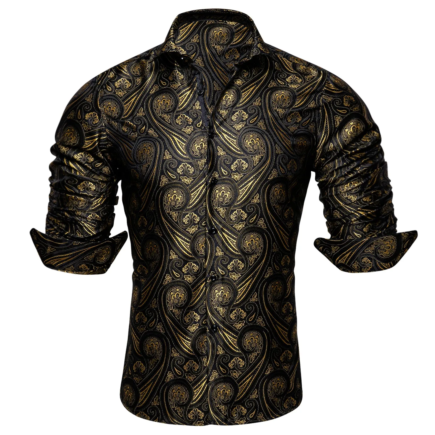 Barry Wang Shining Black Golden Paisley Tribal Long Sleeve Men's Shirt sold by Barrywang product image thumbnail 2