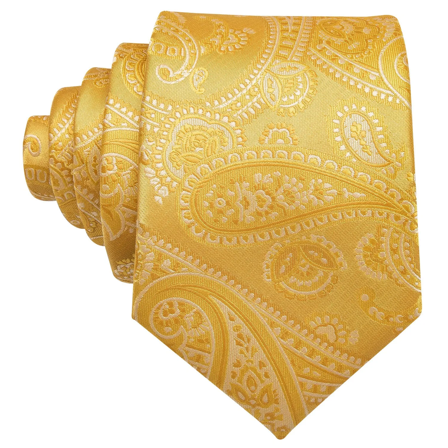 Barry. Wang Gold Tie Floral Silk Men's Tie Pocket Square Cufflinks Set sold by Barrywang product image thumbnail 5