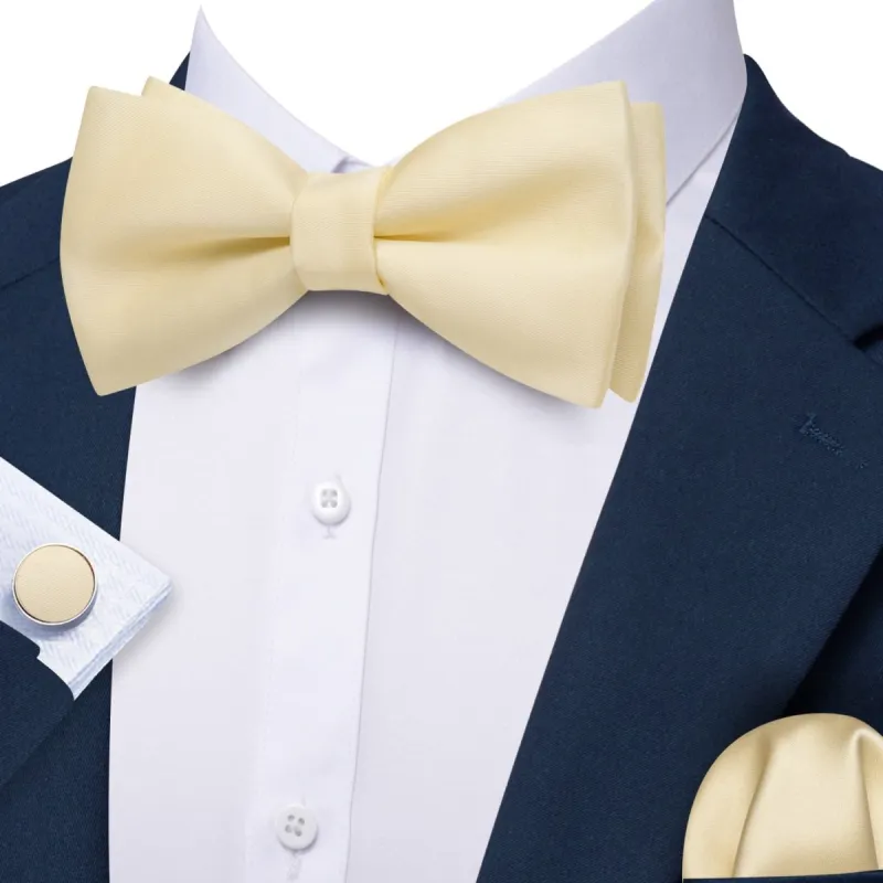Barry Wang Champagne Silk Pre-Tied Mens Bow Tie Hanky Cufflinks Set sold by Barrywang