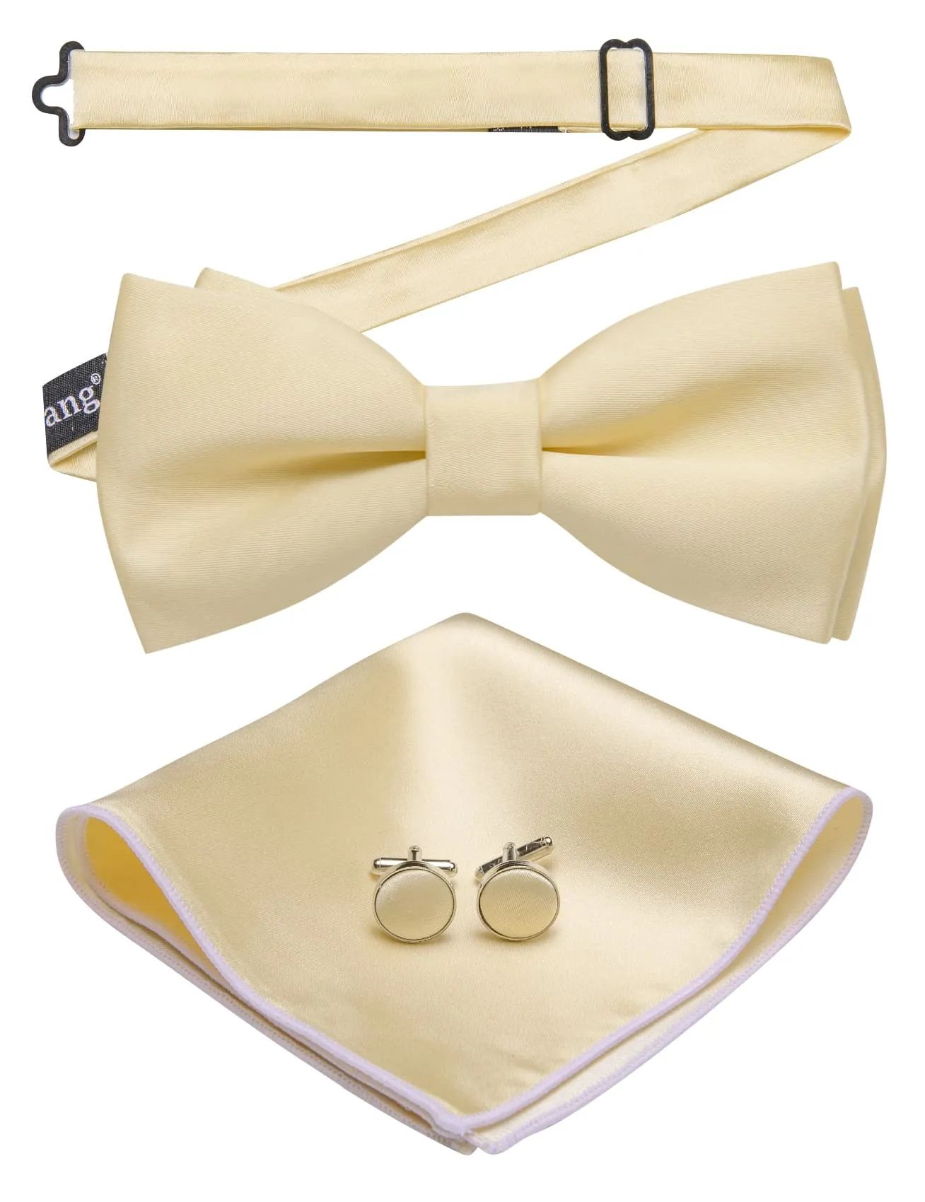 Barry Wang Champagne Silk Pre-Tied Mens Bow Tie Hanky Cufflinks Set sold by Barrywang product image thumbnail 3
