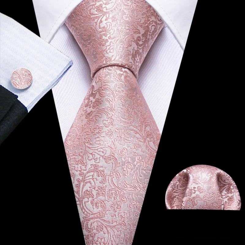 Barry Wang Pink Men's Necktie Paisley Tie Handkerchief Cufflinks Set sold by Barrywang