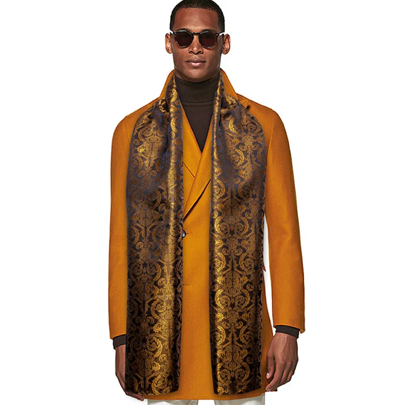 Barry Wang Silk scarf Luxury Black Gold Paisley Scarf sold by Barrywang