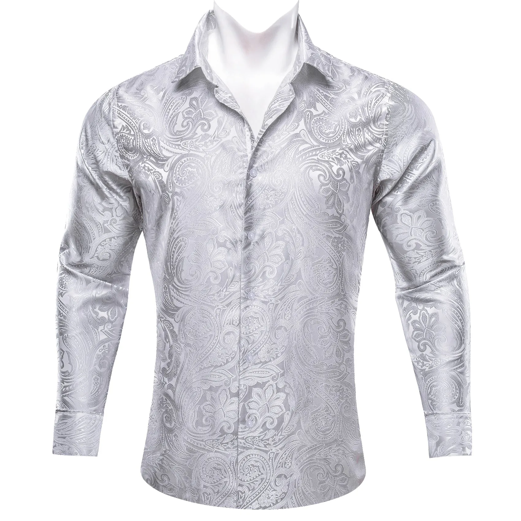 Barry. Wang Button Down Shirt Grey Silver Paisley Men's Silk Shirt sold by Barrywang