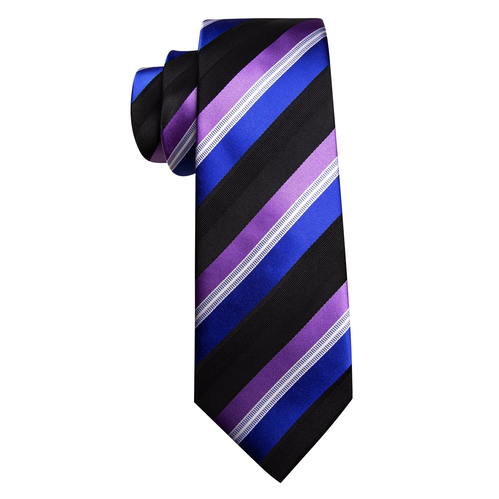 Barry Wang Striped Necktie Black Blue Purple Tie Hanky Cufflinks Set sold by Barrywang product image thumbnail 5