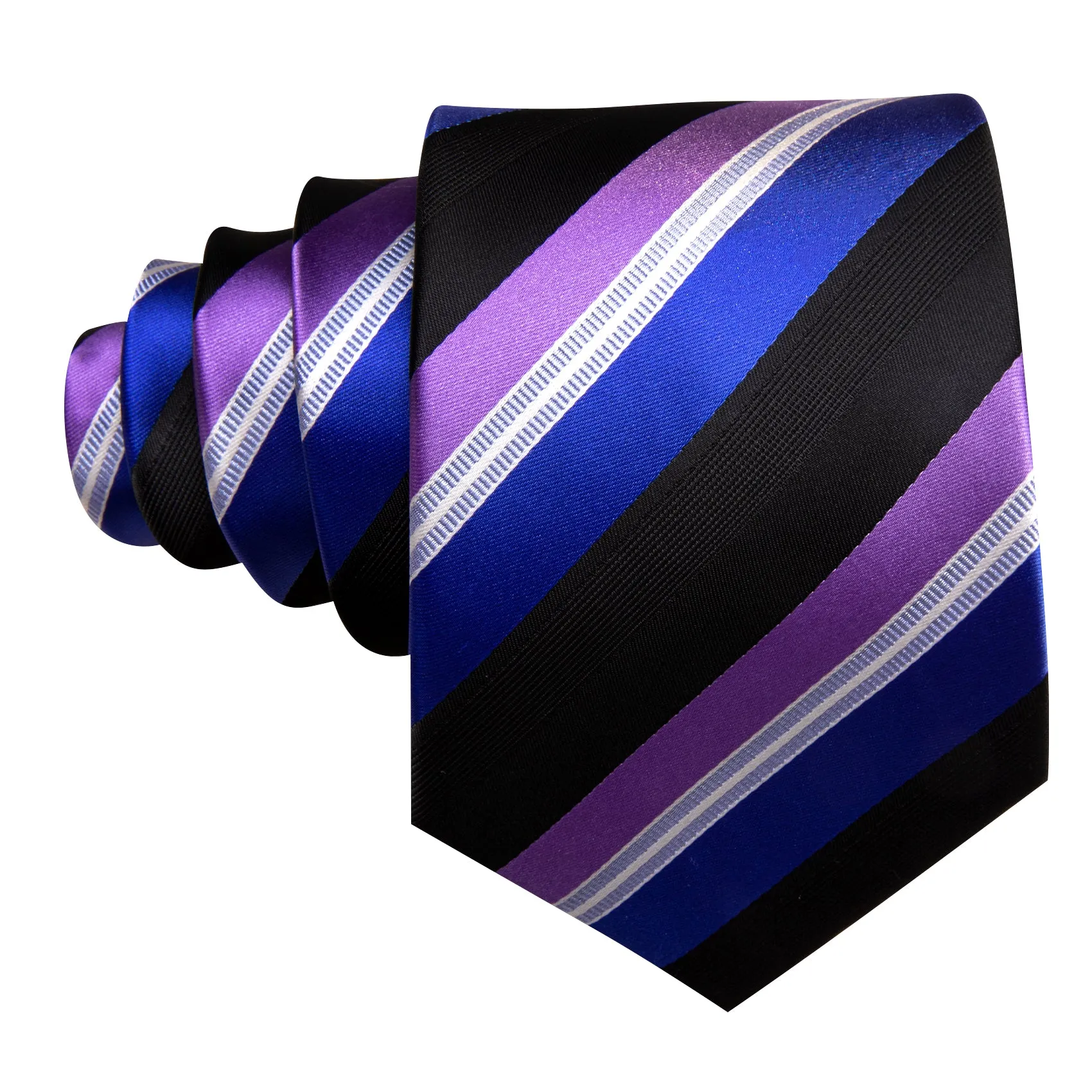 Barry Wang Striped Necktie Black Blue Purple Tie Hanky Cufflinks Set sold by Barrywang product image thumbnail 4
