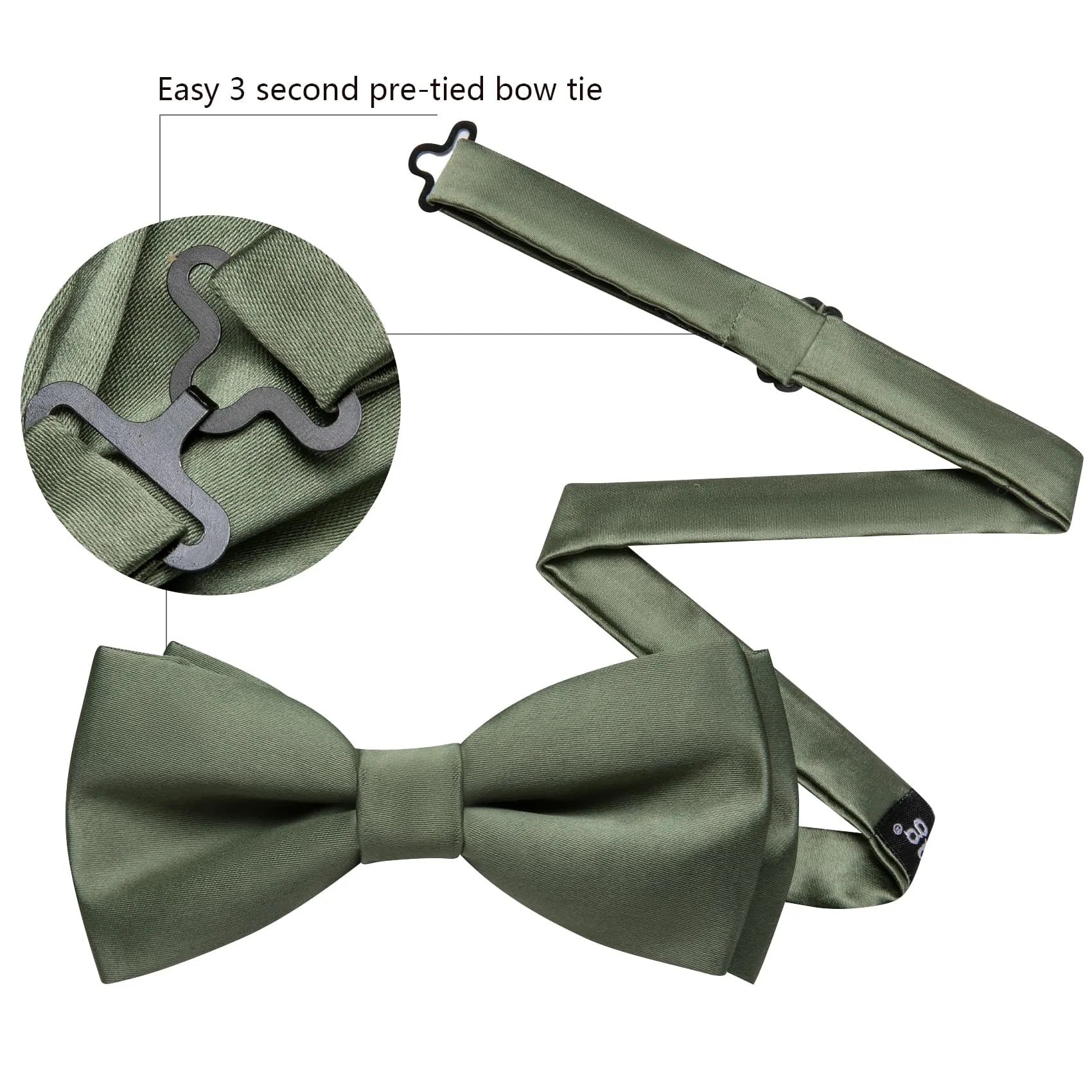 Barry. Wang Sage Green Pre-Tied Solid Silk Bow Tie Hanky Cufflinks Set sold by Barrywang product image thumbnail 2