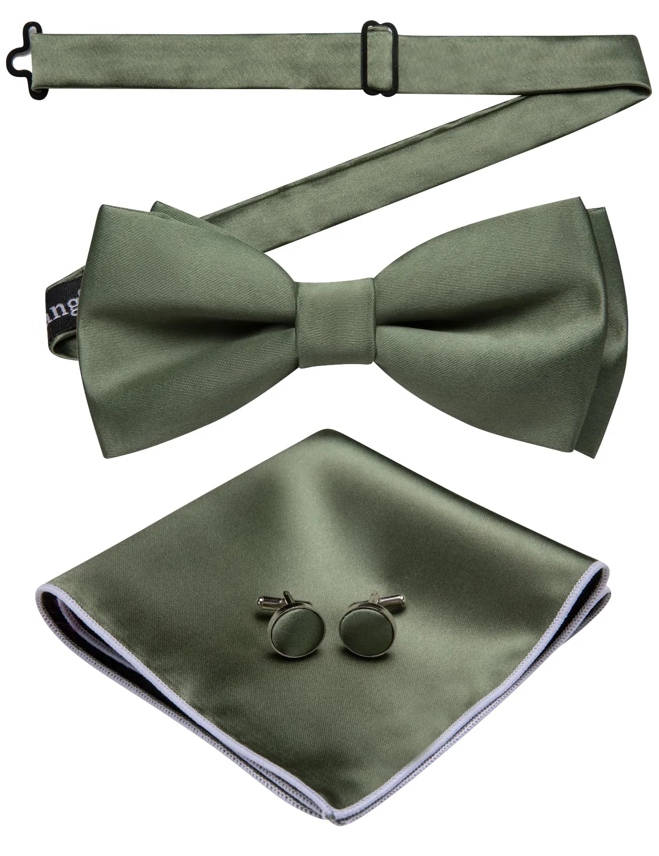 Barry. Wang Sage Green Pre-Tied Solid Silk Bow Tie Hanky Cufflinks Set sold by Barrywang product image thumbnail 3