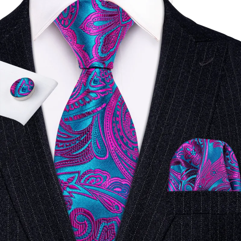 Barry. Wang Purple Mens Necktie Paisley Tie Pocket Square Cufflinks Set sold by Barrywang