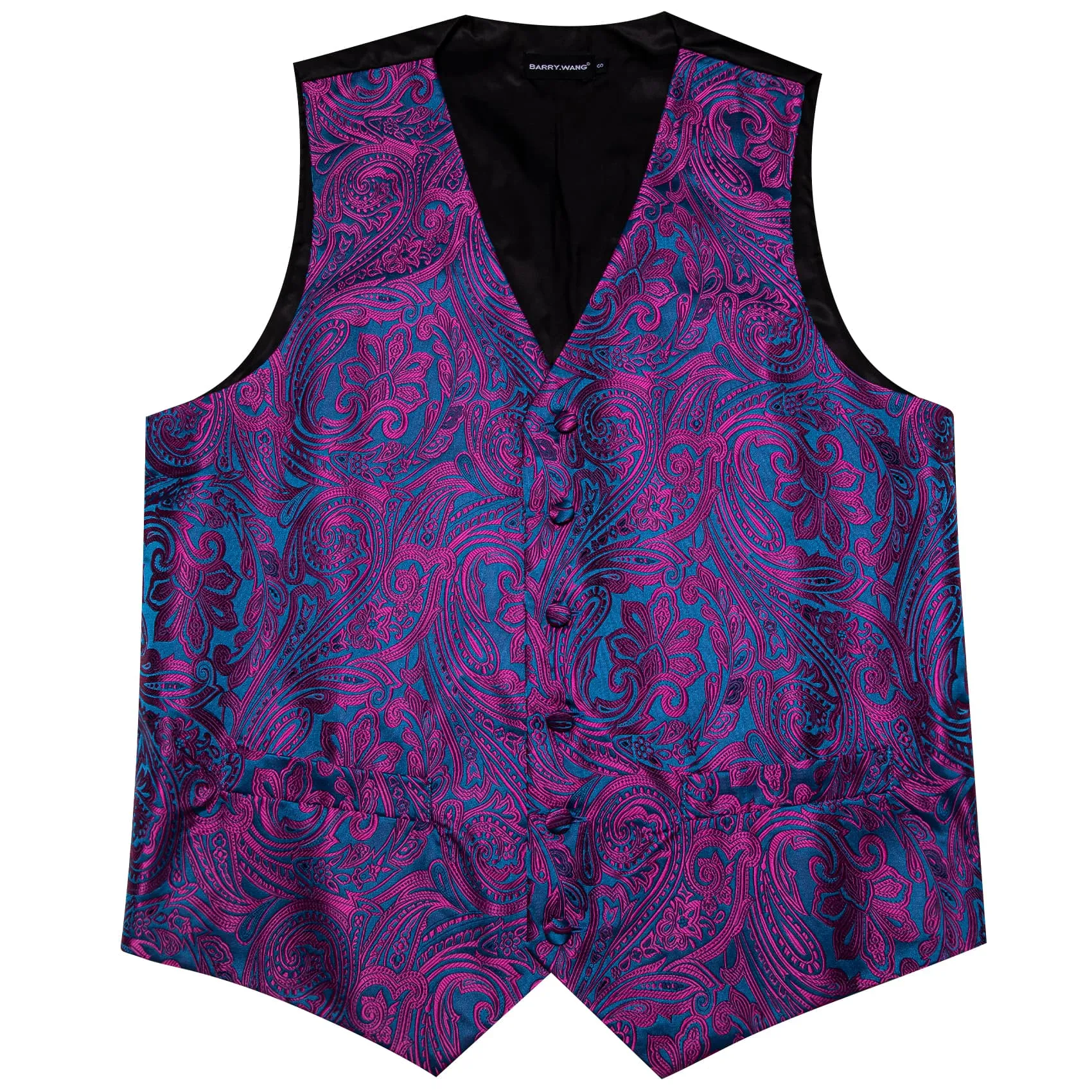 Barry. Wang Blue Purple Paisley Wedding Vest V-Neck Silk Suit Waistcoat sold by Barrywang product image thumbnail 3