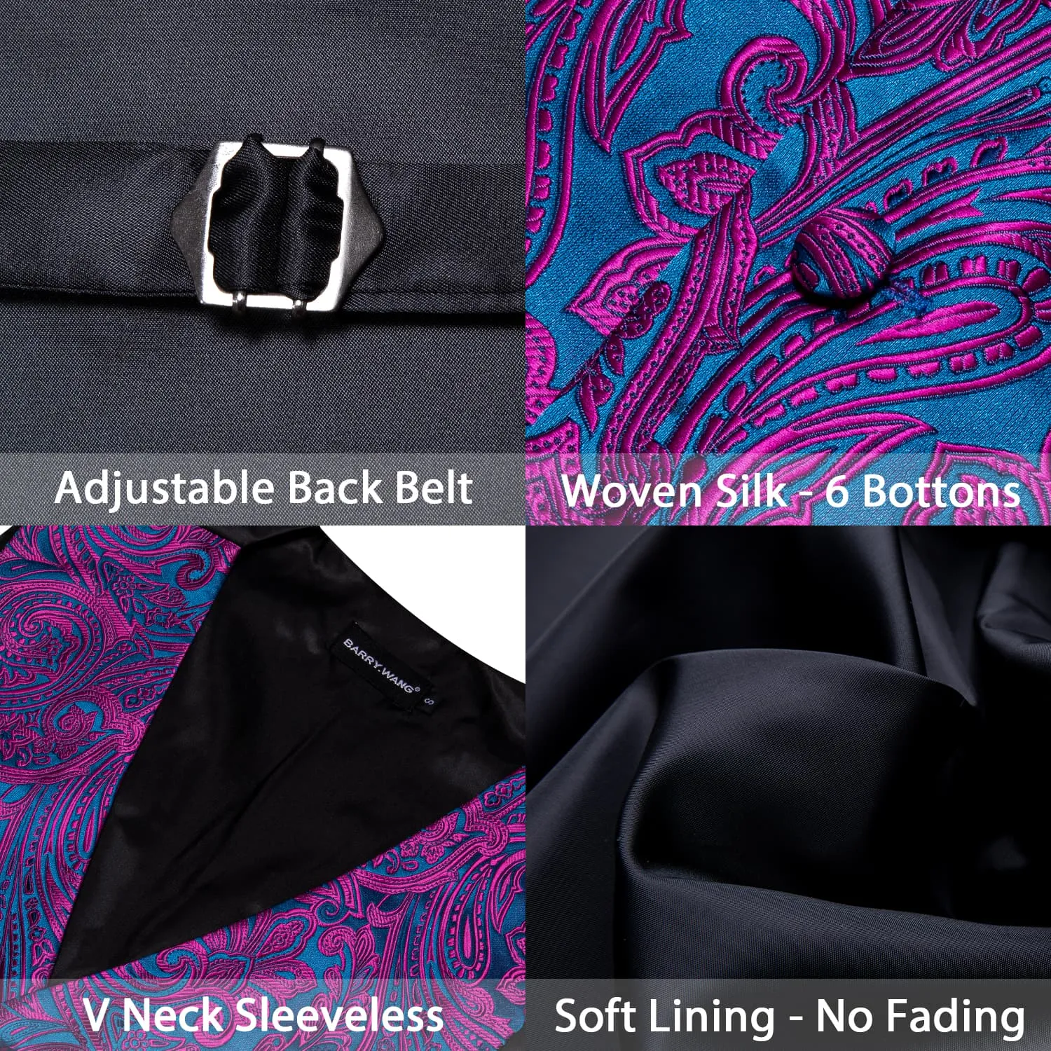 Barry. Wang Blue Purple Paisley Wedding Vest V-Neck Silk Suit Waistcoat sold by Barrywang product image thumbnail 4