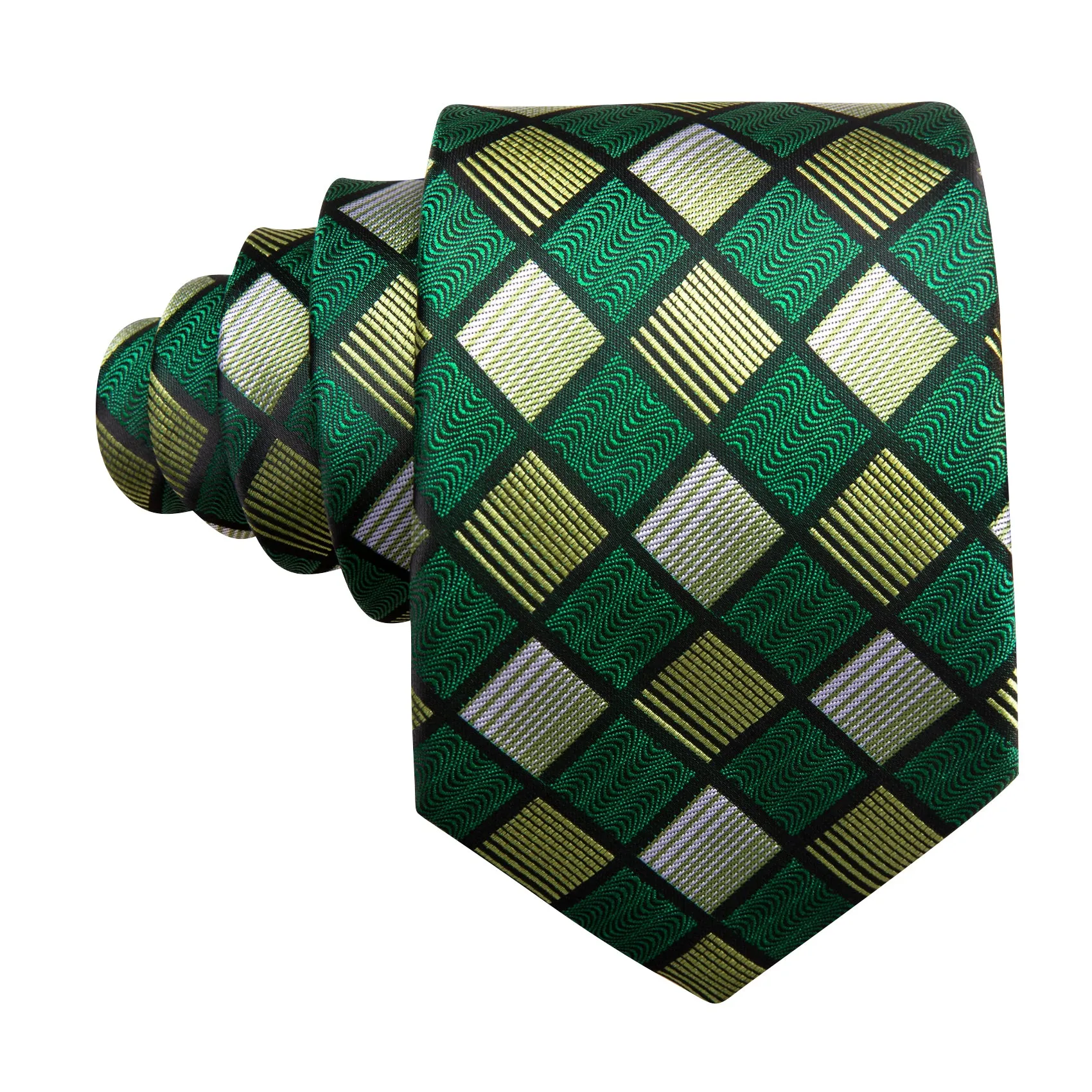 Barry Wang Green Plaid Silk Tie Handkerchief Cufflinks Set sold by Barrywang product image thumbnail 4