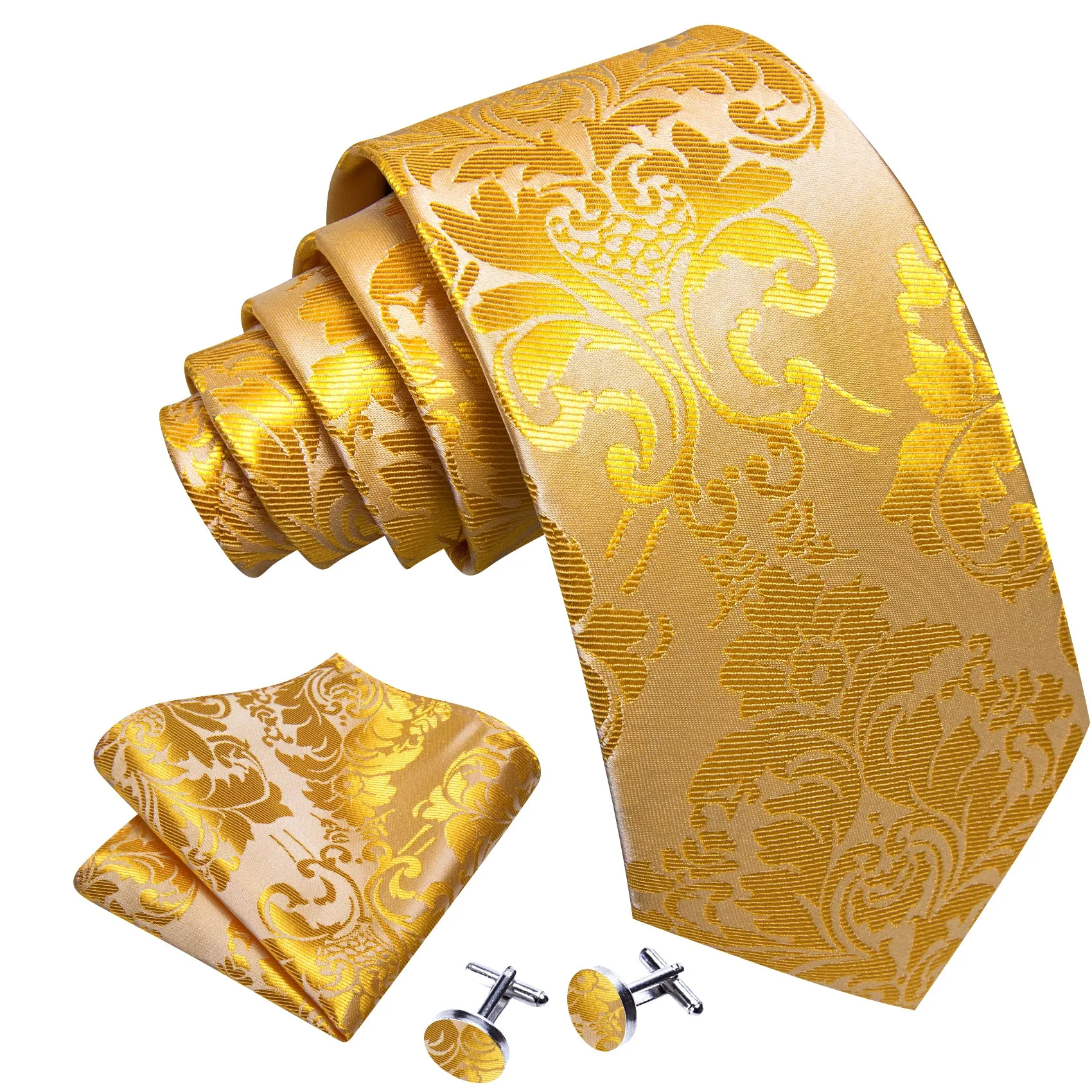 Barry Wang Yellow Gold Paisley Silk Necktie Pocket Square Cufflink Set sold by Barrywang product image thumbnail 5