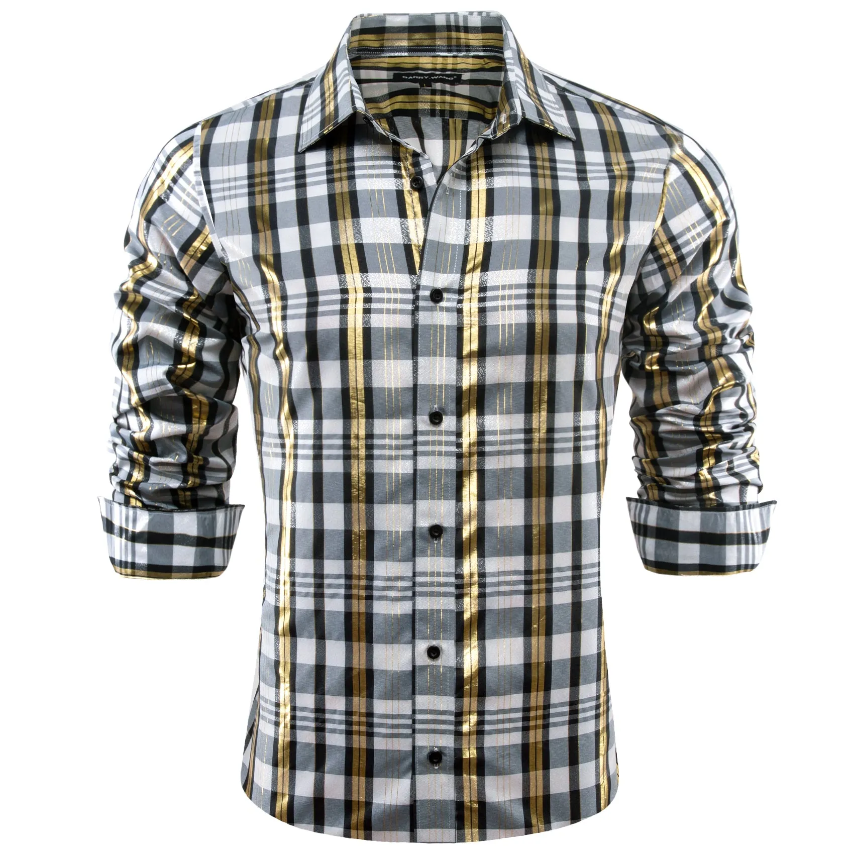 Barry.wang Black White Plaid Silk Men's Shirt sold by Barrywang product image thumbnail 3