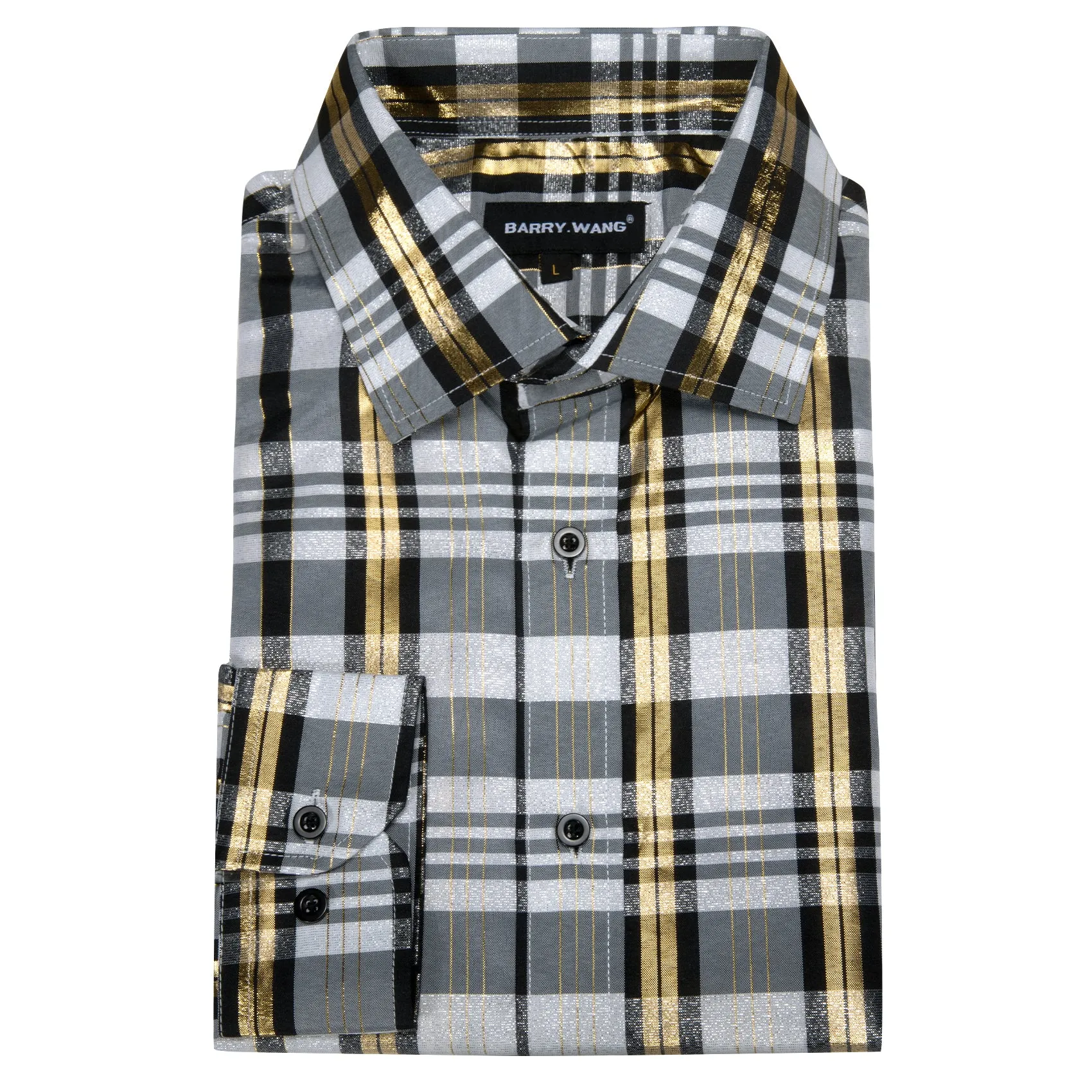Barry.wang Black White Plaid Silk Men's Shirt sold by Barrywang product image thumbnail 4