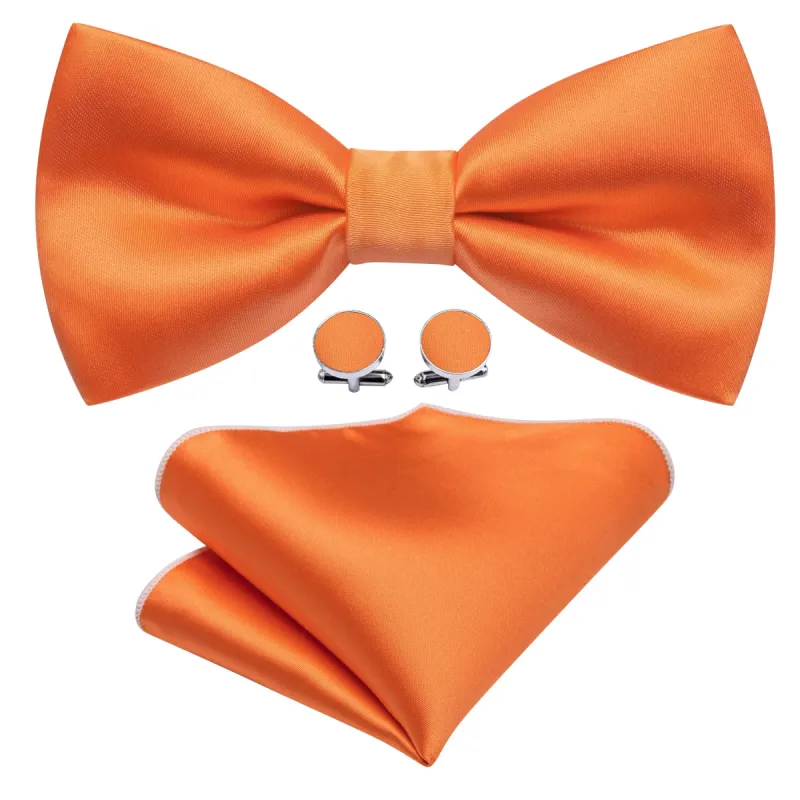 Barry. Wang Orange Solid Silk Pre Tied Bow Tie Hanky Cufflinks Set sold by Barrywang