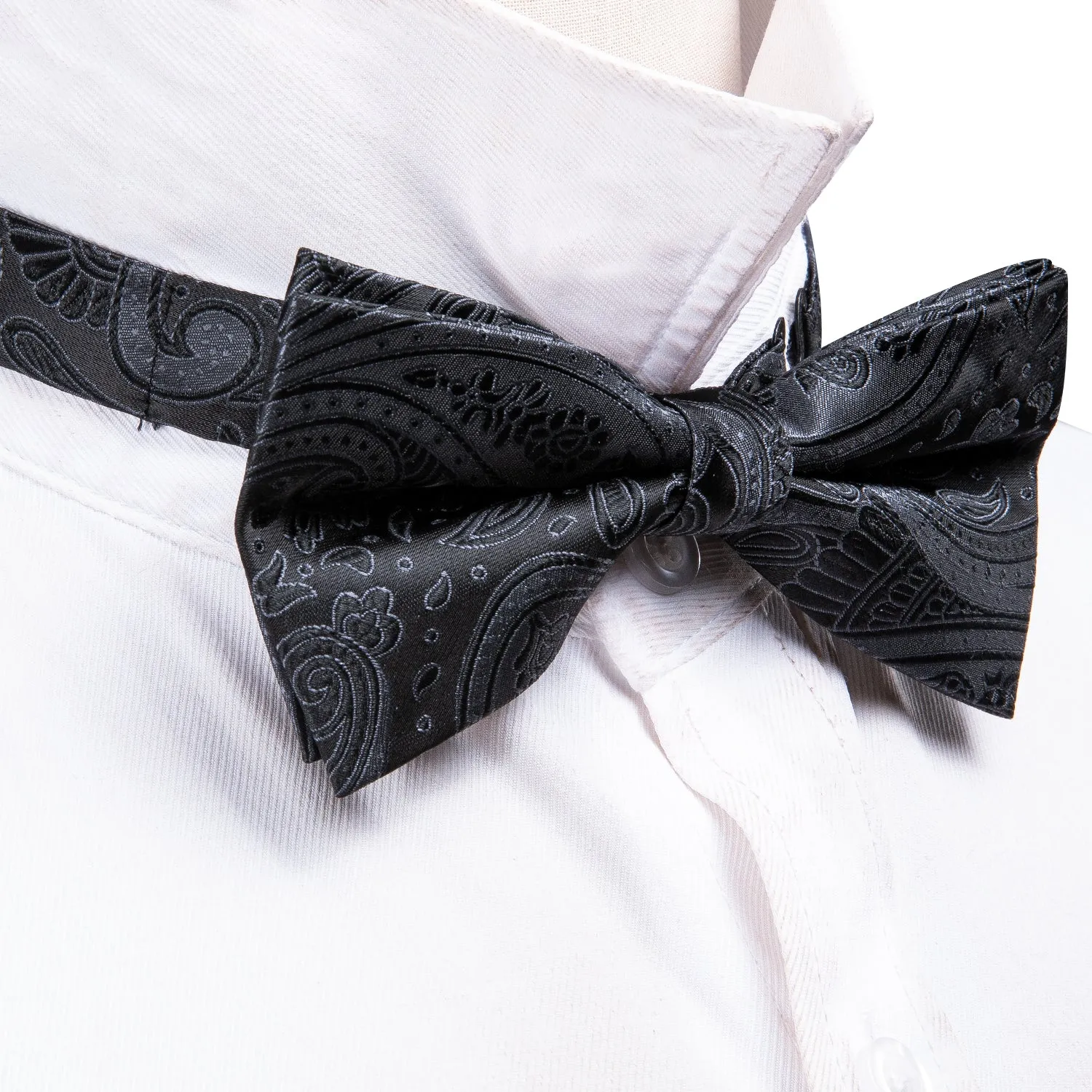 Barry Wang Black Grey Paisley Pre-tied Men Bow Tie Hanky Cufflinks Set sold by Barrywang product image thumbnail 5