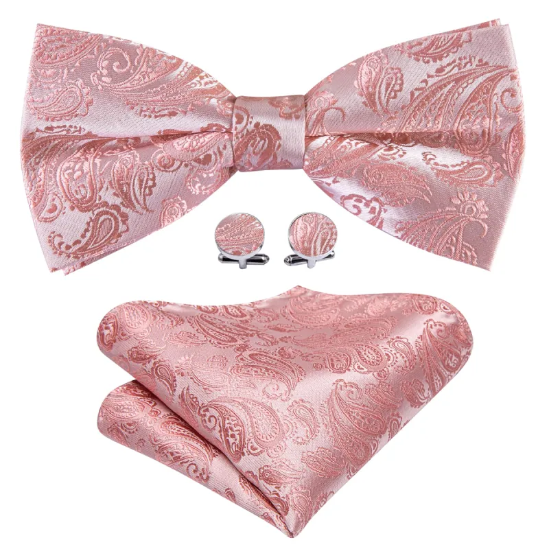 Pink Paisley Silk Bow Tie Hanky Cufflinks Set sold by Barrywang