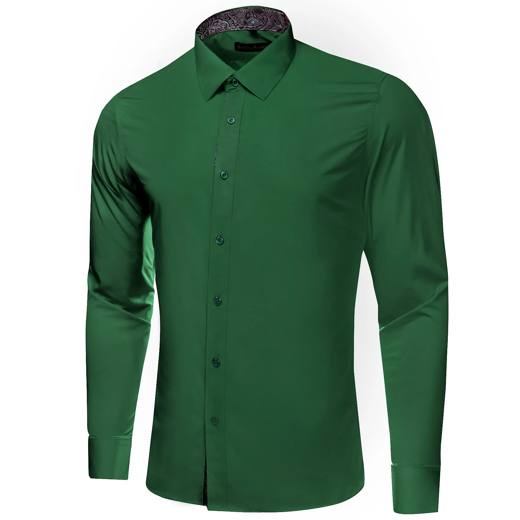 Barry Wang Dark Green Shirts Long Sleeve Grey Cuff Patchwork Shirt Top sold by Barrywang product image thumbnail 2