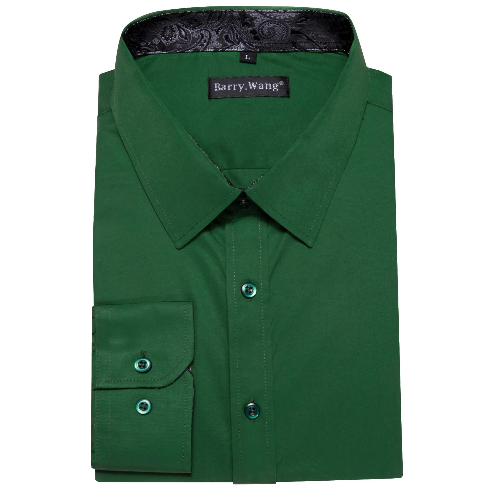 Barry Wang Dark Green Shirts Long Sleeve Grey Cuff Patchwork Shirt Top sold by Barrywang product image thumbnail 5