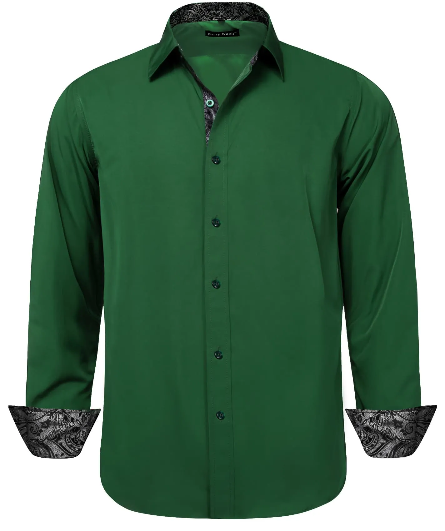 Barry Wang Dark Green Shirts Long Sleeve Grey Cuff Patchwork Shirt Top sold by Barrywang product image thumbnail 4