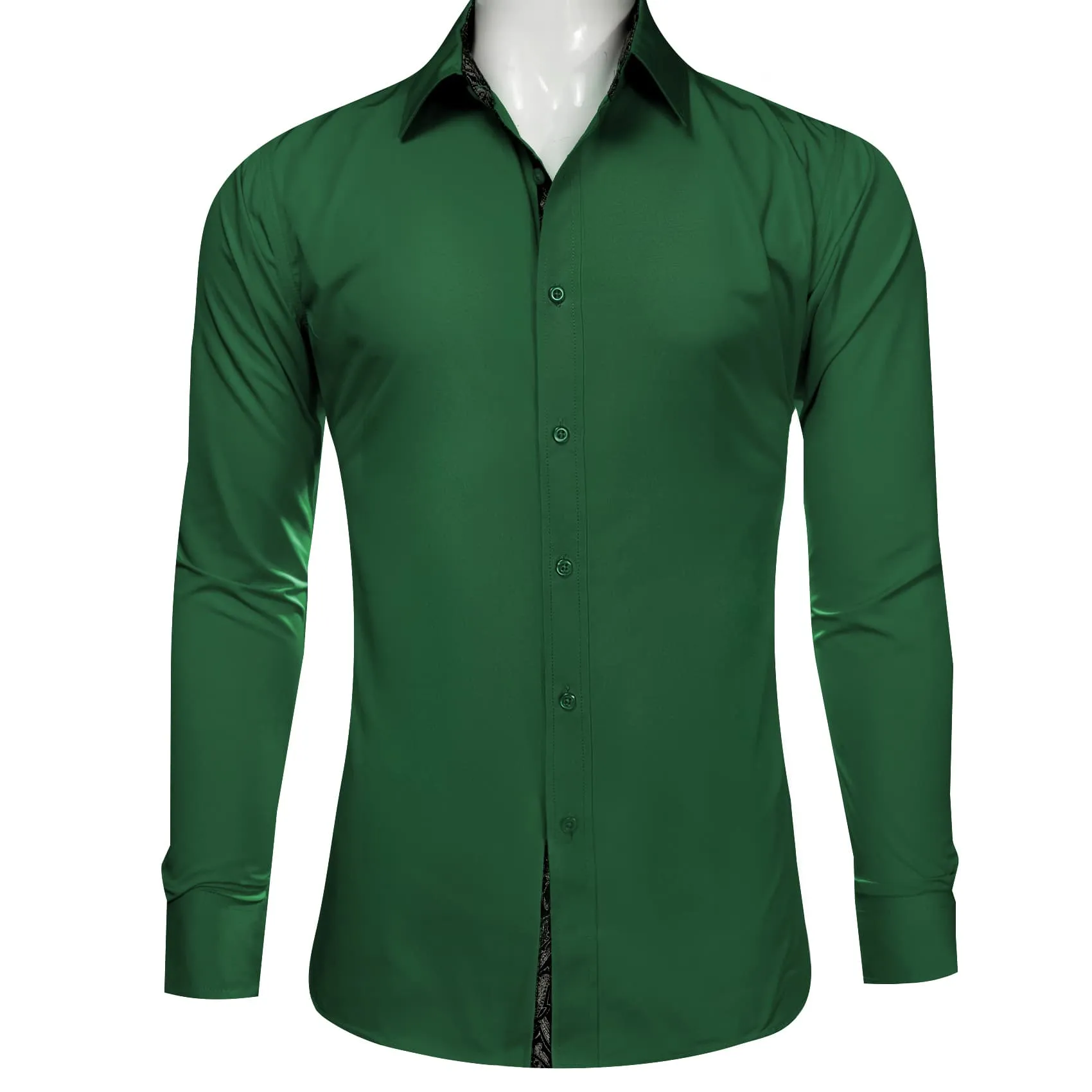 Barry Wang Dark Green Shirts Long Sleeve Grey Cuff Patchwork Shirt Top sold by Barrywang product image thumbnail 3