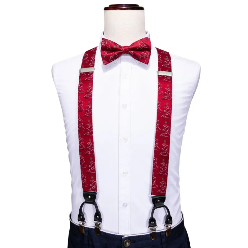 Christmas Red Tree Y Back Adjustable Bow Tie Suspenders Set sold by Barrywang