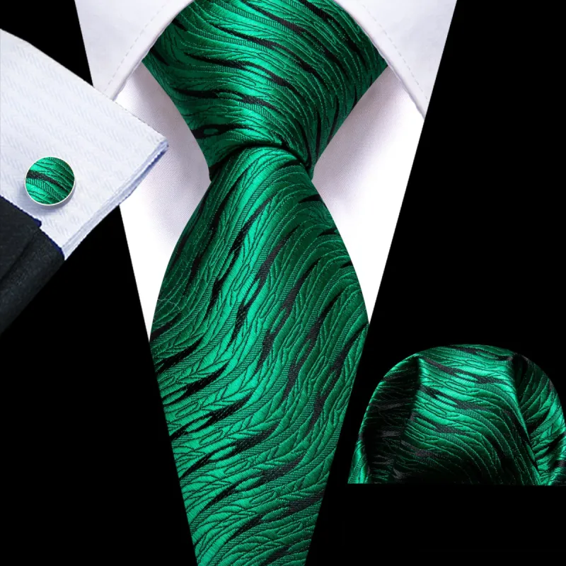 Barry Wang Emerald Green Tie Geometric Wedding Necktie Set sold by Barrywang