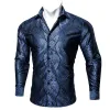 Barry Wang Blue Black Paisley Fitted Silk Men's Long Sleeve Shirt sold by Barrywang