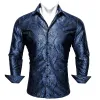 Barry Wang Blue Black Paisley Fitted Silk Men's Long Sleeve Shirt sold by Barrywang