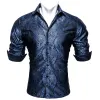 Barry Wang Blue Black Paisley Fitted Silk Men's Long Sleeve Shirt sold by Barrywang