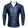 Barry Wang Blue Black Paisley Fitted Silk Men's Long Sleeve Shirt sold by Barrywang