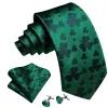 Barry Wang Green Clover Silk Tie Handkerchief Cufflinks Set sold by Barrywang